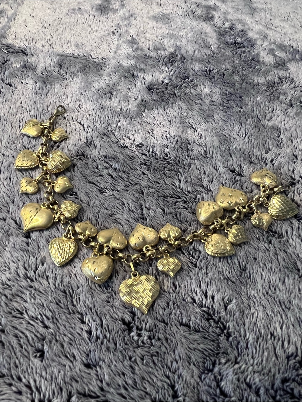 Milor Italy 14K Yellow Gold Puffy Hearts Charm Bracelet